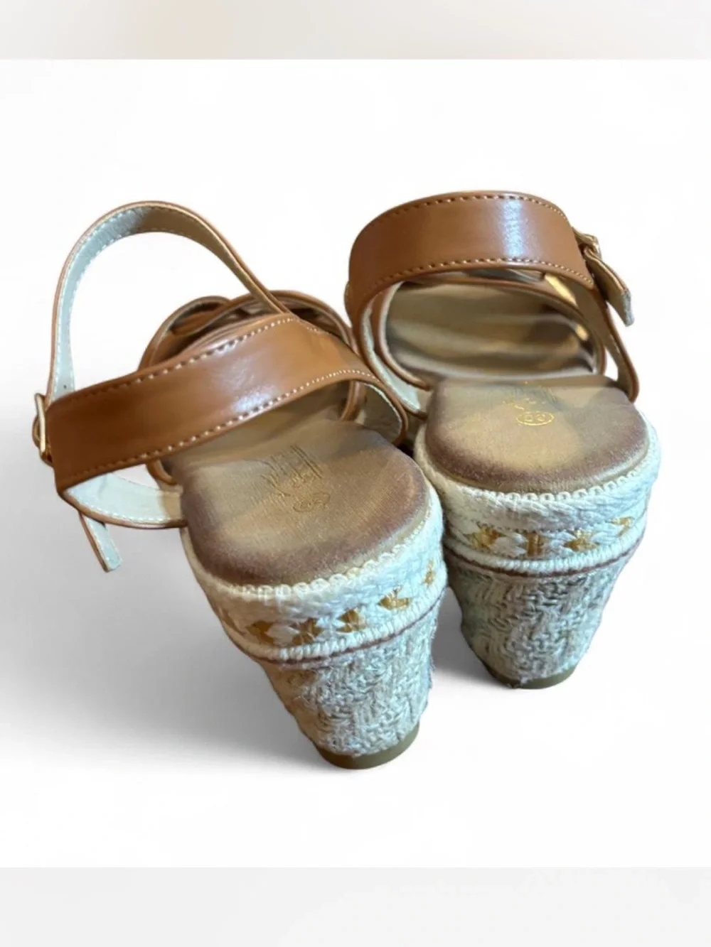 Women's boho Tan woven Wedge Sandals with Ankle Strap